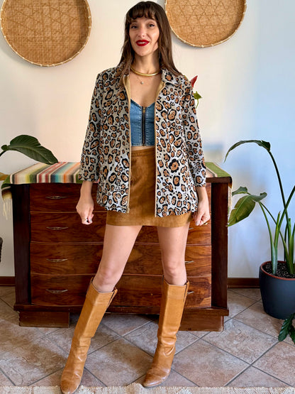 1970's vintage khaki and leopard print reversible jacket