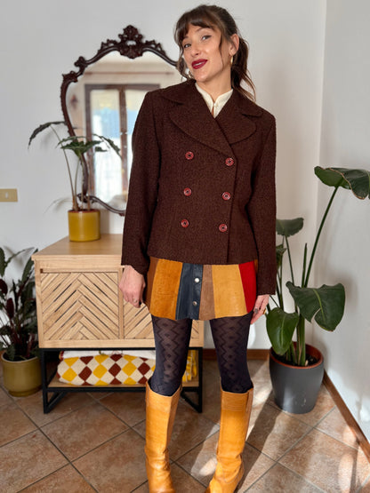 1970's vintage chocolate brown textured wool blazer with oversize buttons