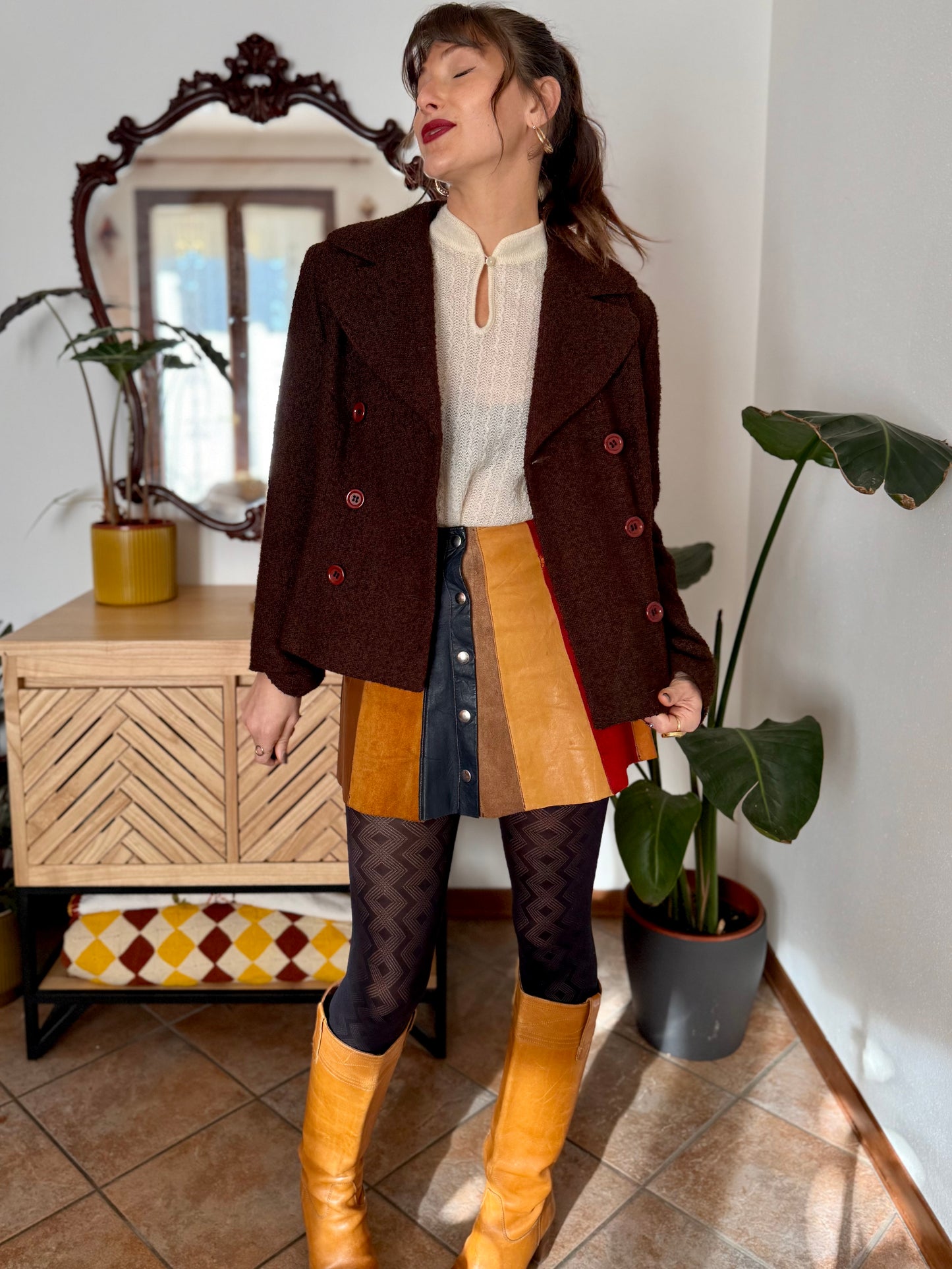 1970's vintage chocolate brown textured wool blazer with oversize buttons