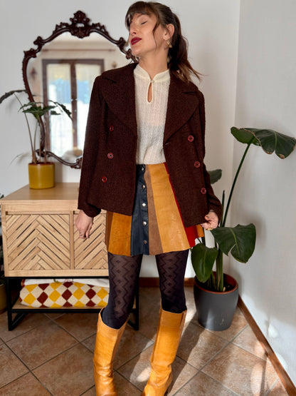 1970's vintage chocolate brown textured wool blazer with oversize buttons