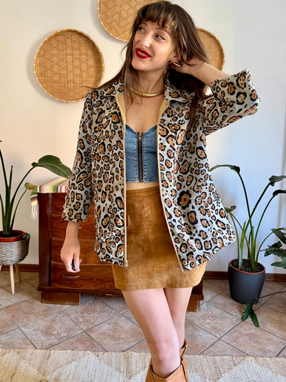 1970's vintage khaki and leopard print reversible jacket