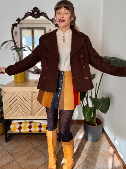 1970's vintage chocolate brown textured wool blazer with oversize buttons