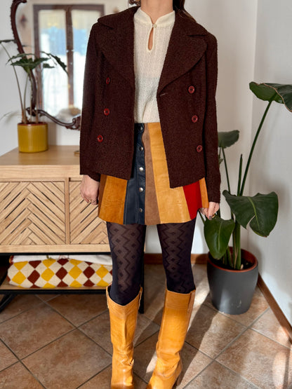 1970's vintage chocolate brown textured wool blazer with oversize buttons