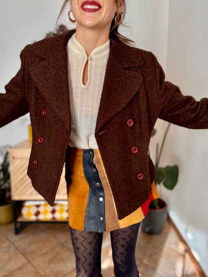 1970's vintage chocolate brown textured wool blazer with oversize buttons