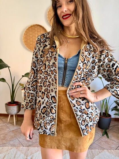 1970's vintage khaki and leopard print reversible jacket
