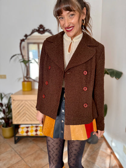 1970's vintage chocolate brown textured wool blazer with oversize buttons