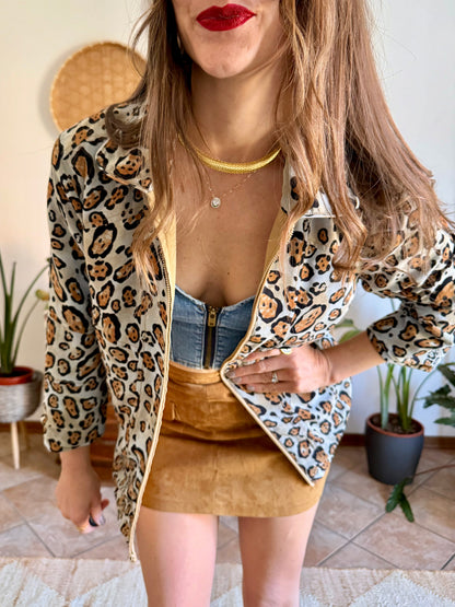 1970's vintage khaki and leopard print reversible jacket