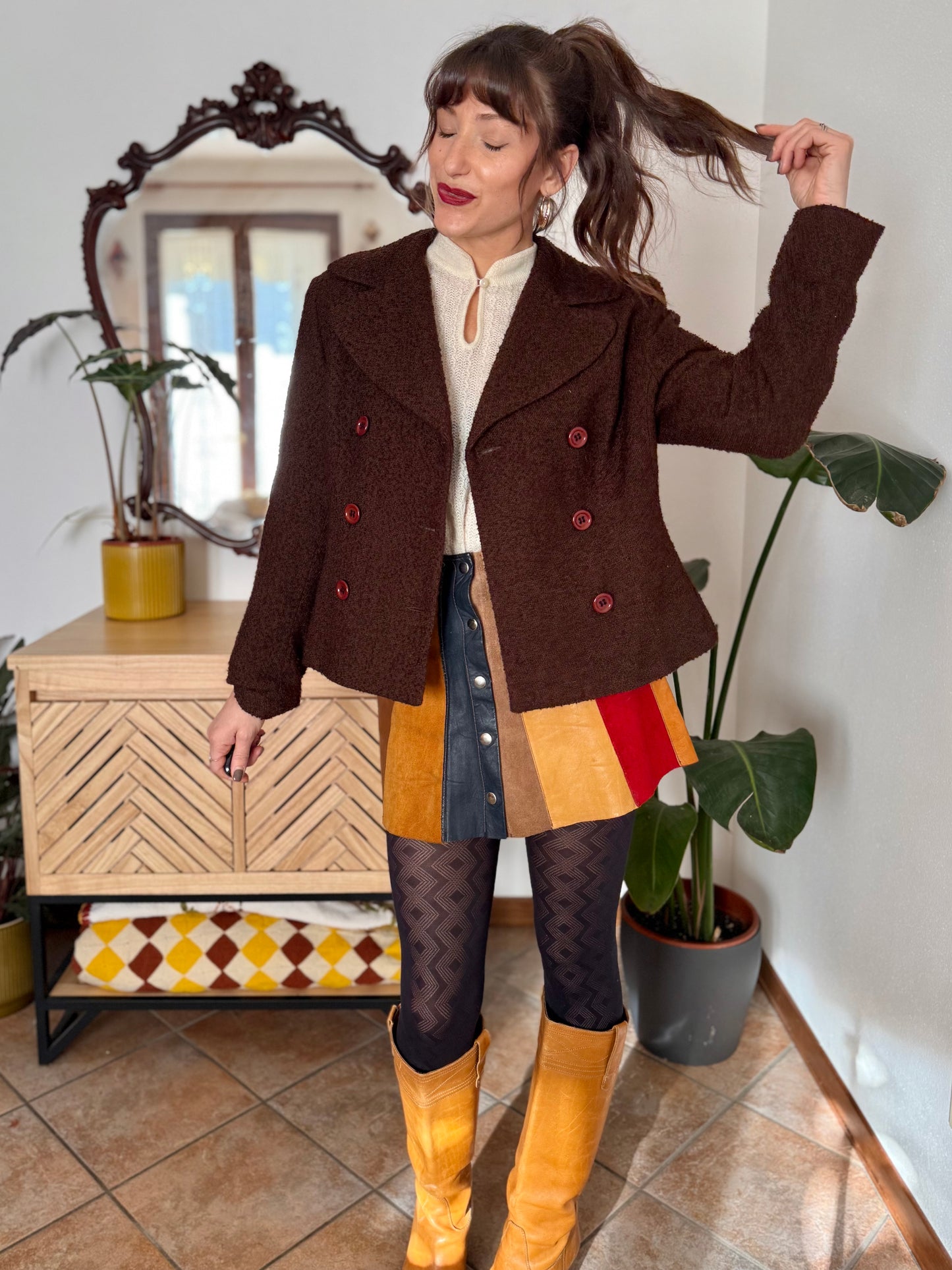 1970's vintage chocolate brown textured wool blazer with oversize buttons