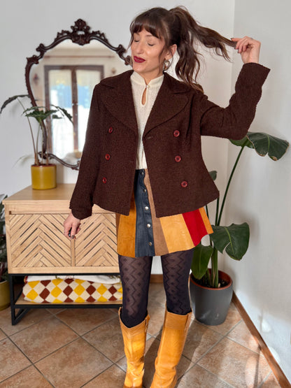 1970's vintage chocolate brown textured wool blazer with oversize buttons