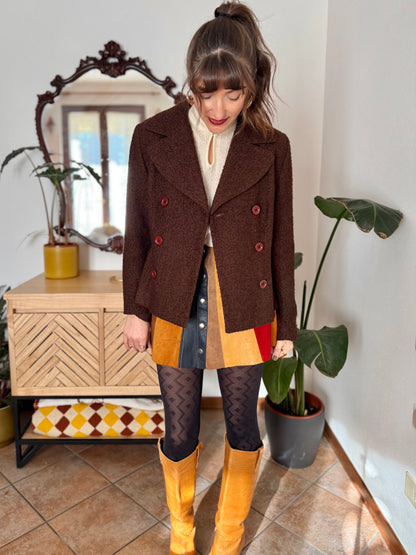 1970's vintage chocolate brown textured wool blazer with oversize buttons
