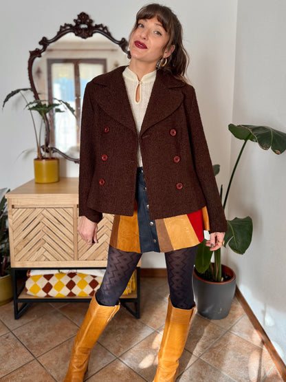 1970's vintage chocolate brown textured wool blazer with oversize buttons