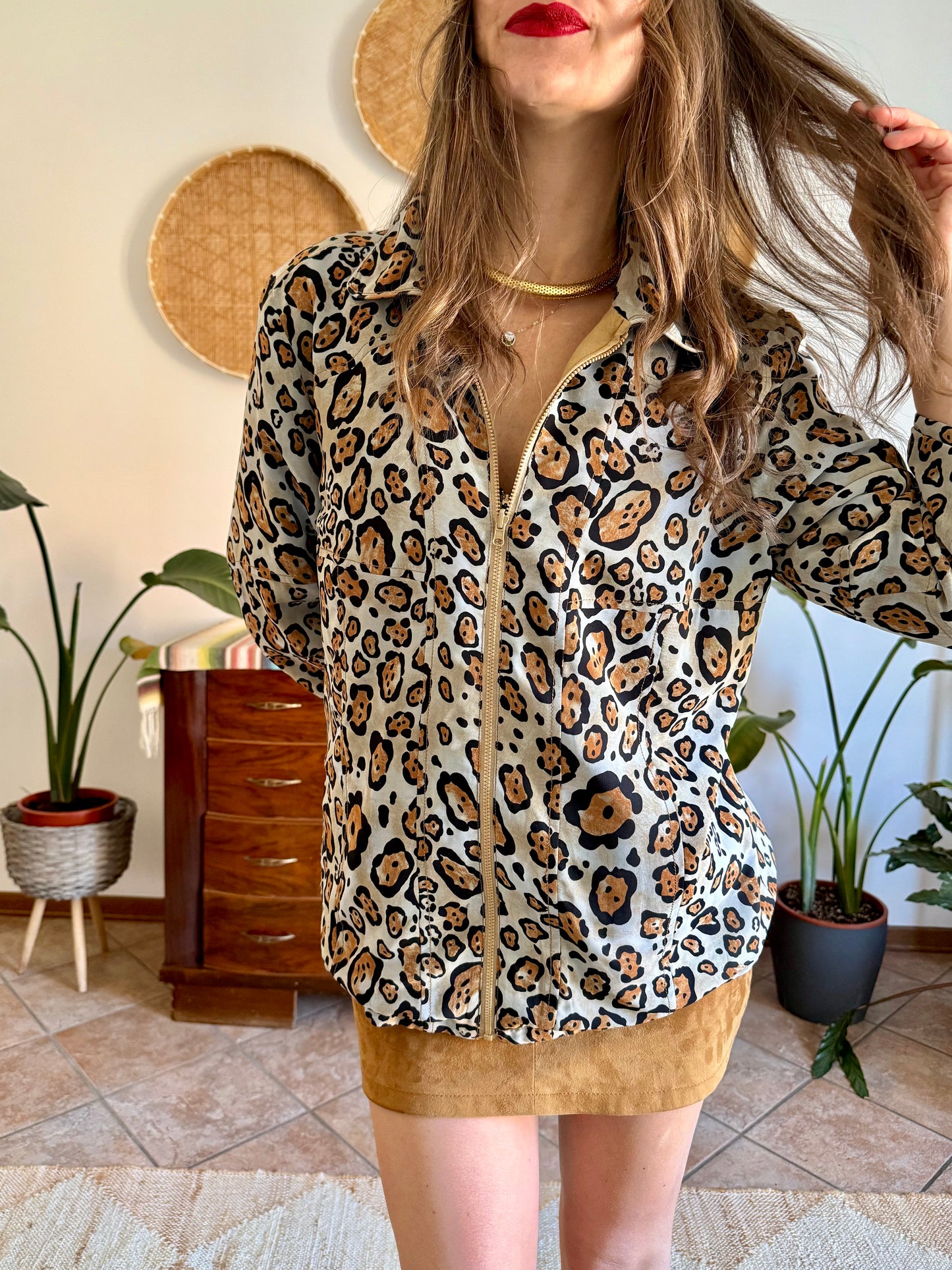 1970's vintage khaki and leopard print reversible jacket