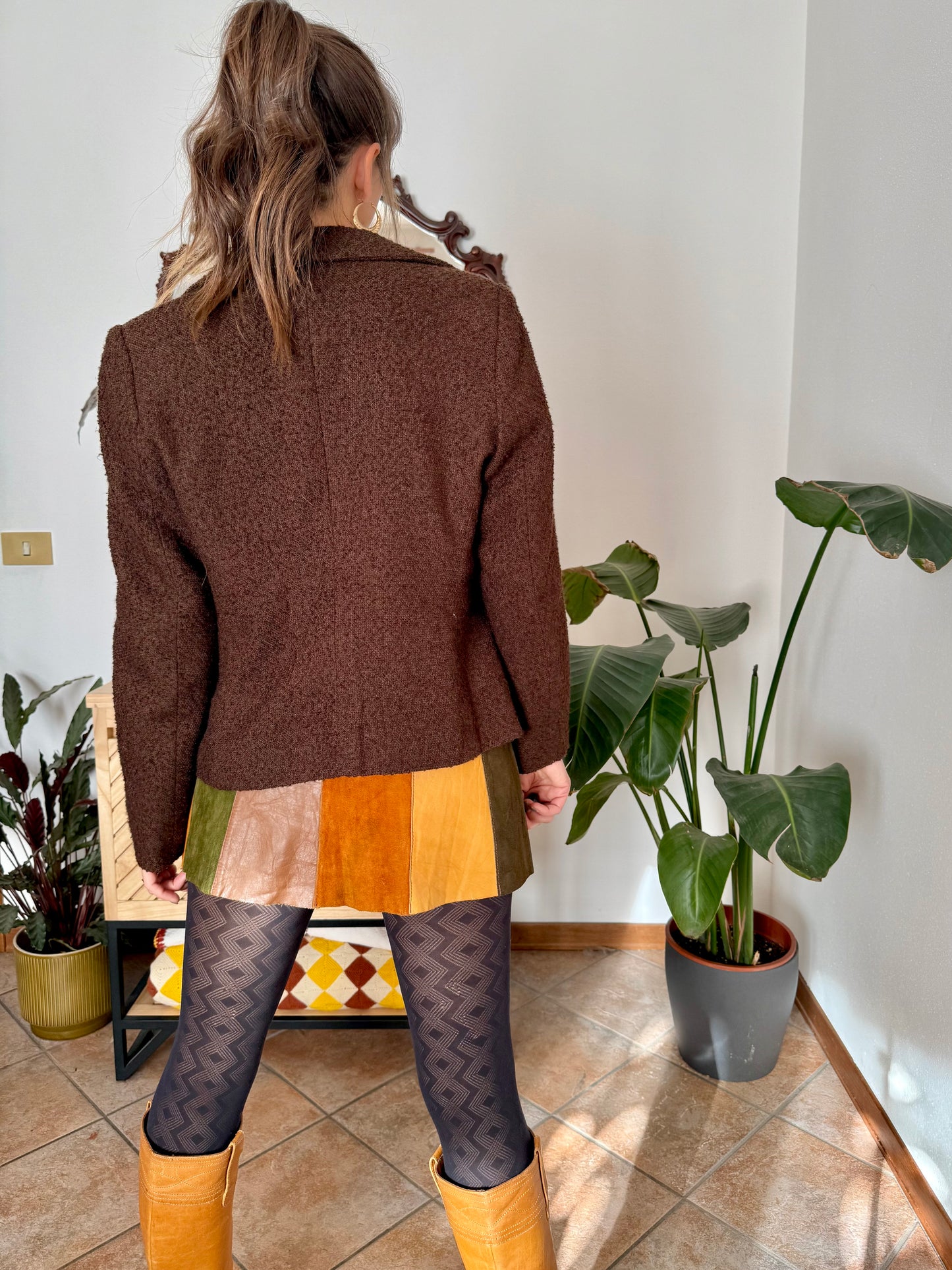 1970's vintage chocolate brown textured wool blazer with oversize buttons