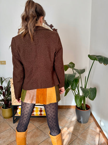 1970's vintage chocolate brown textured wool blazer with oversize buttons