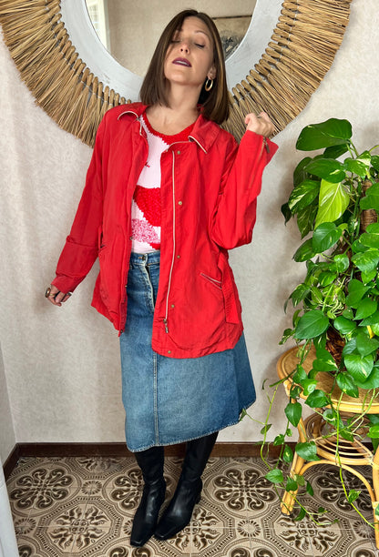 1980's vintage red belted rain coat