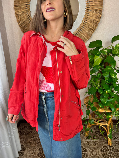 1980's vintage red belted rain coat