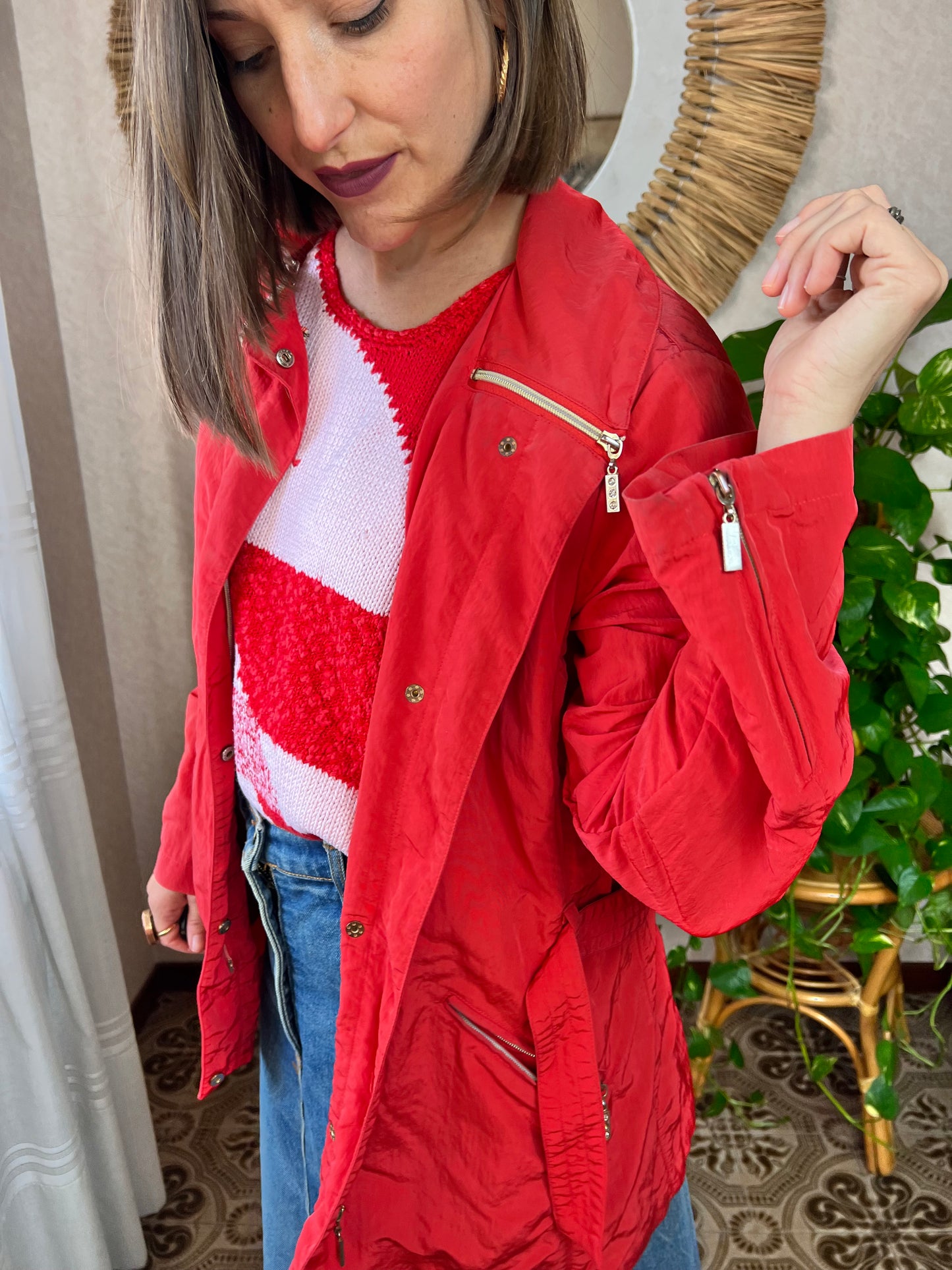 1980's vintage red belted rain coat