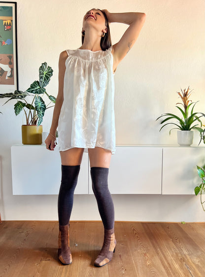 1970's vintage cream satin mini babydoll slip dress