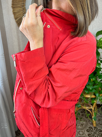 1980's vintage red belted rain coat