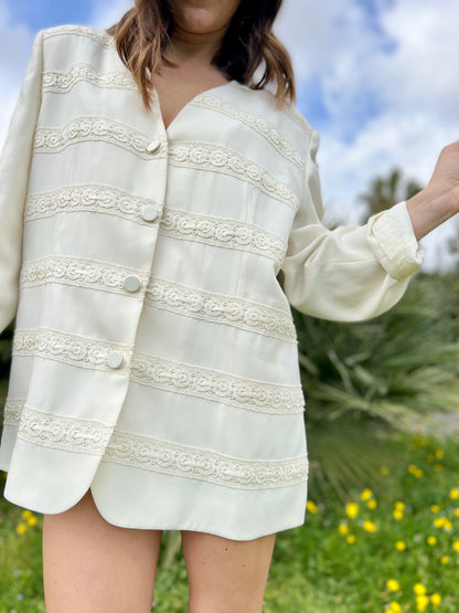 1980's vintage cream blazer with lace detail