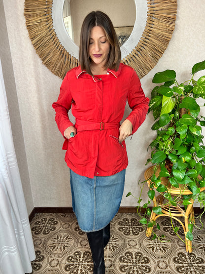 1980's vintage red belted rain coat