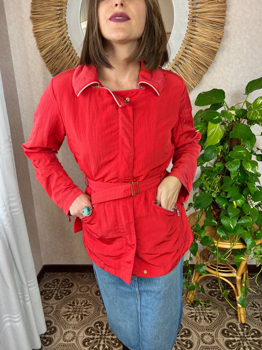 1980's vintage red belted rain coat