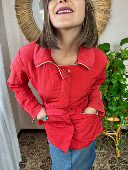 1980's vintage red belted rain coat