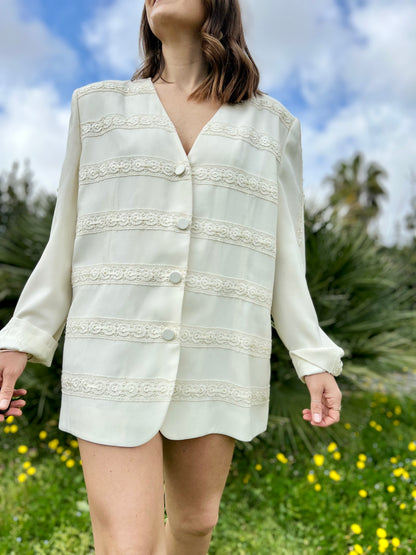 1980's vintage cream blazer with lace detail