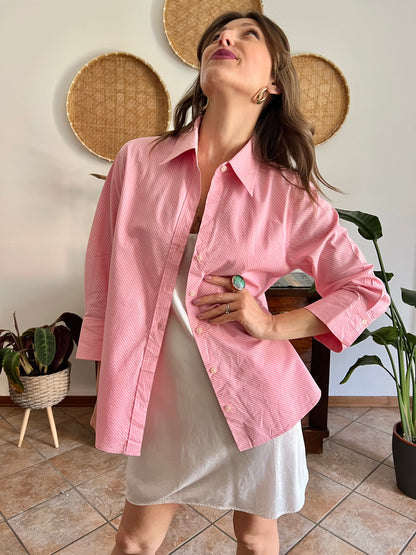 Y2k vintage pink and white diagonal stripe shirt