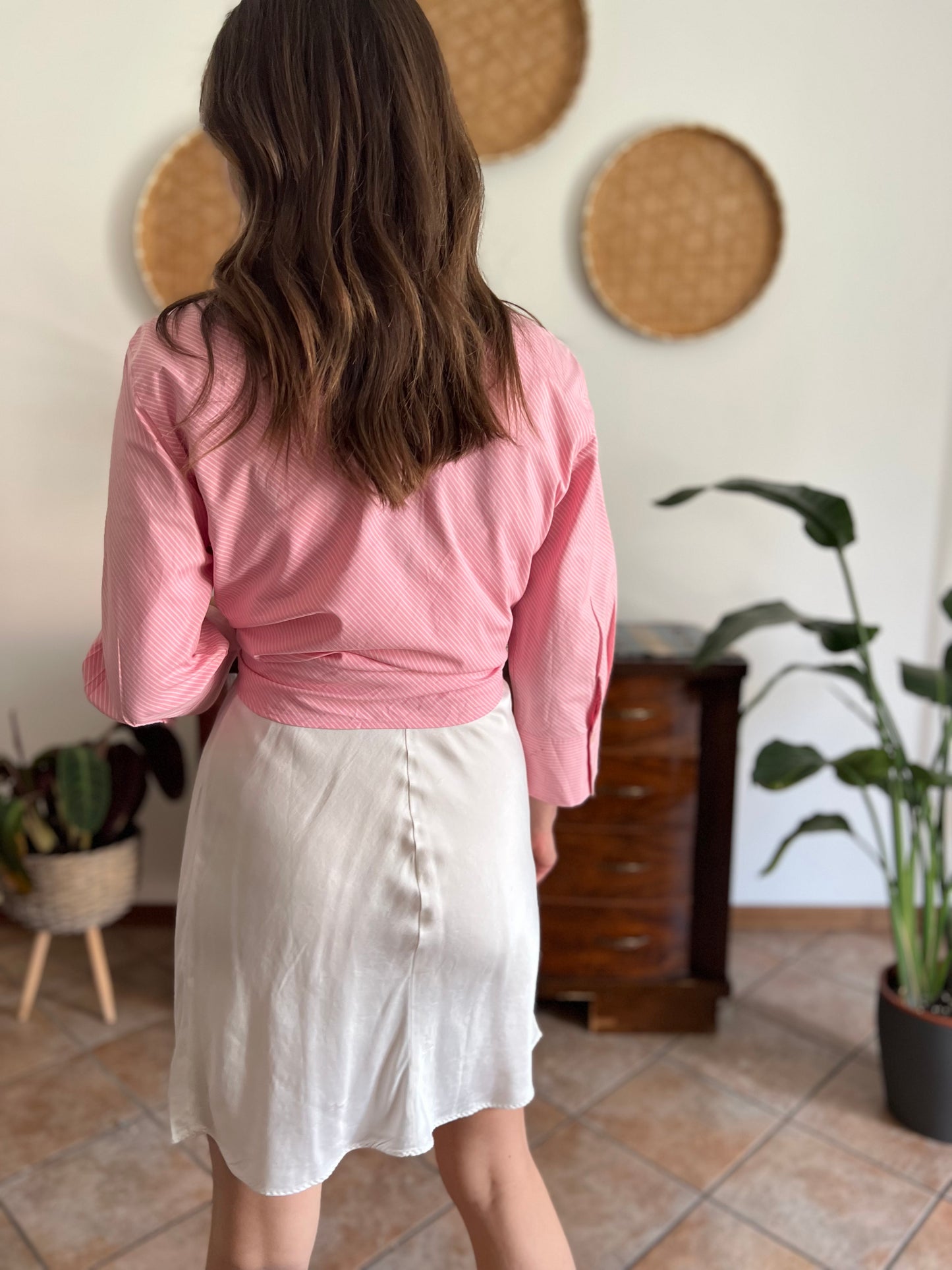 Y2k vintage pink and white diagonal stripe shirt