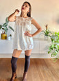 1970's vintage cream satin mini babydoll slip dress