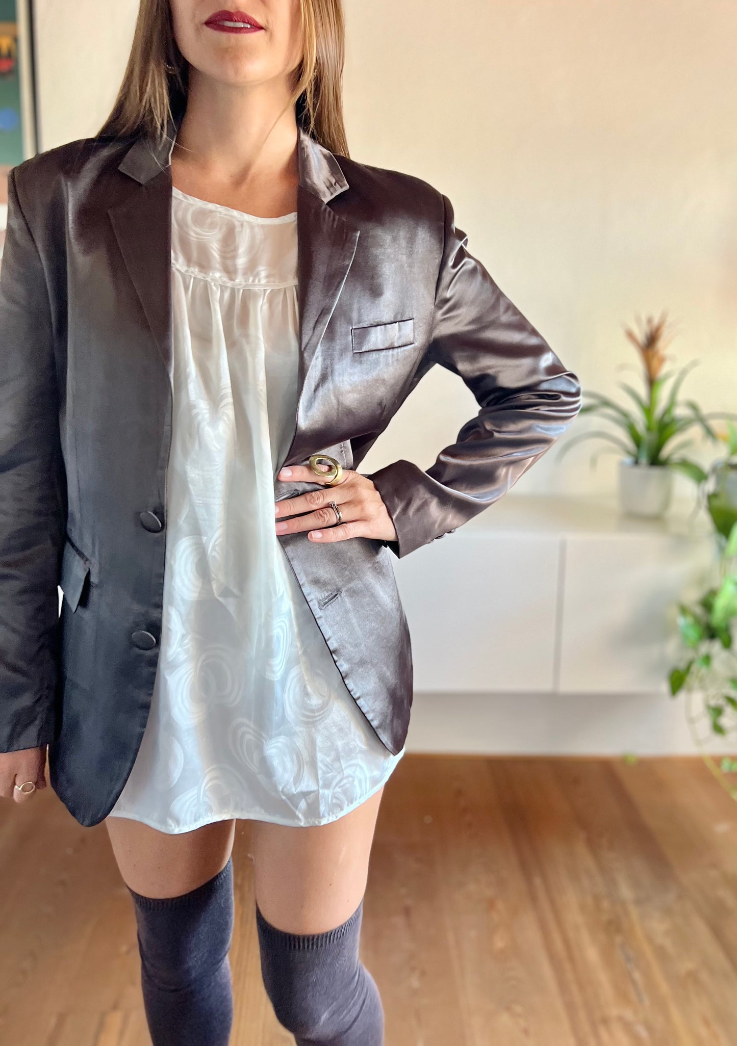 1970's vintage chocolate brown satin blazer