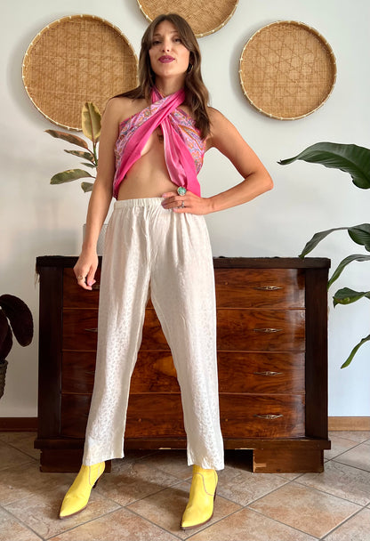 1970's vintage cream abstract animal print silk pants