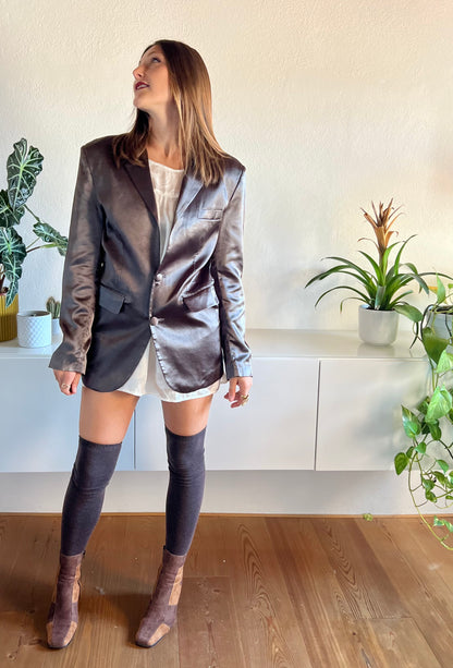 1970's vintage chocolate brown satin blazer