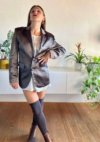 1970's vintage chocolate brown satin blazer