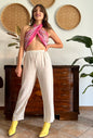1970's vintage cream abstract animal print silk pants
