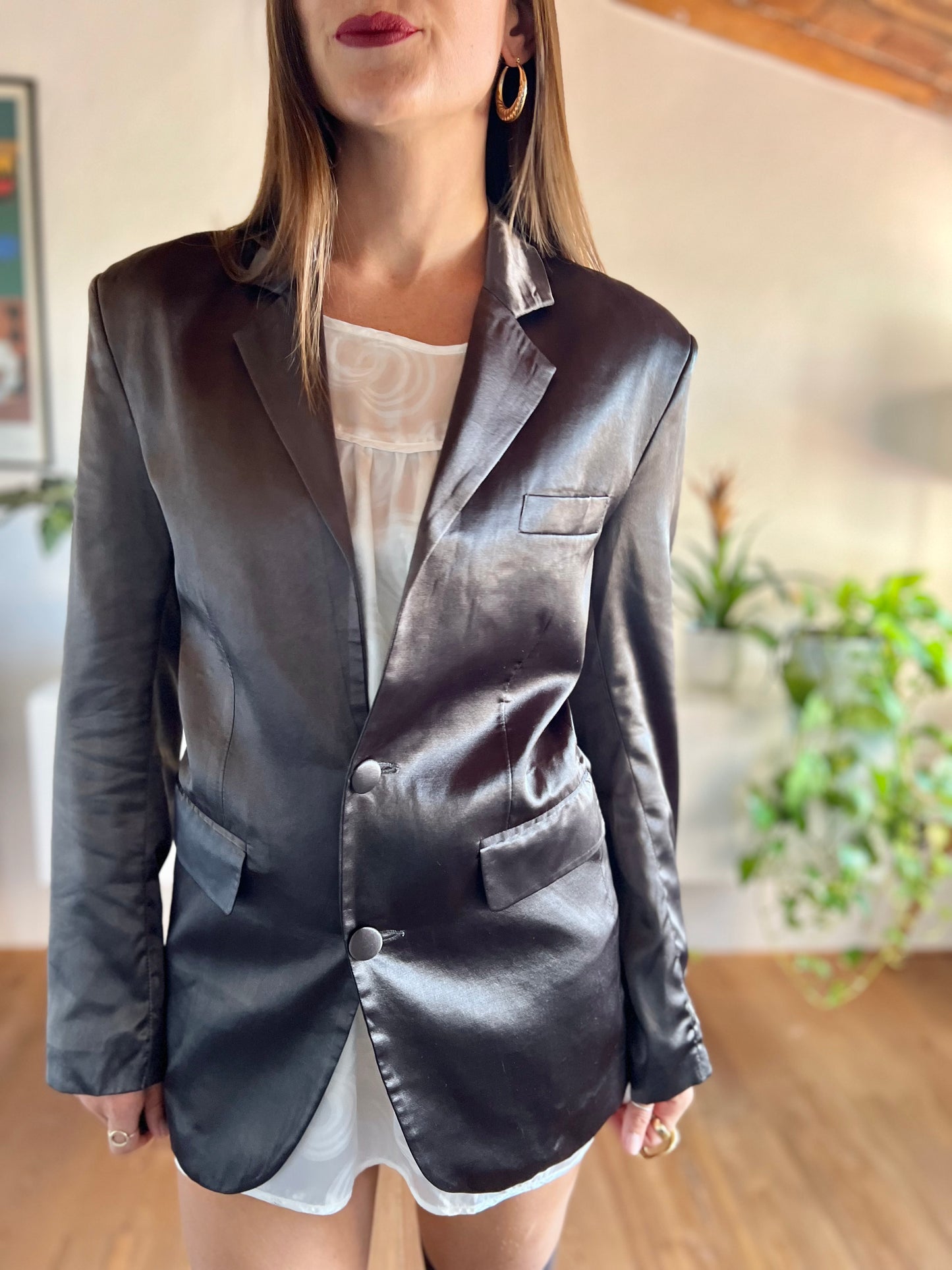 1970's vintage chocolate brown satin blazer