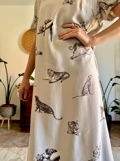1990's vintage beige maxi dress with cheetah print
