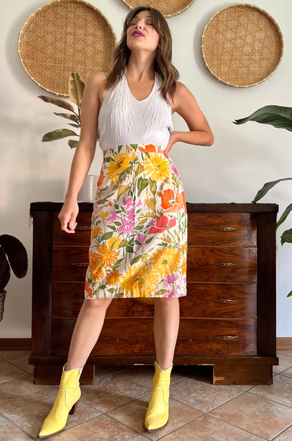 1970's vintage orange, pink and green large floral print