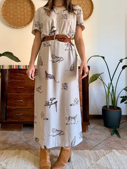 1990's vintage beige maxi dress with cheetah print