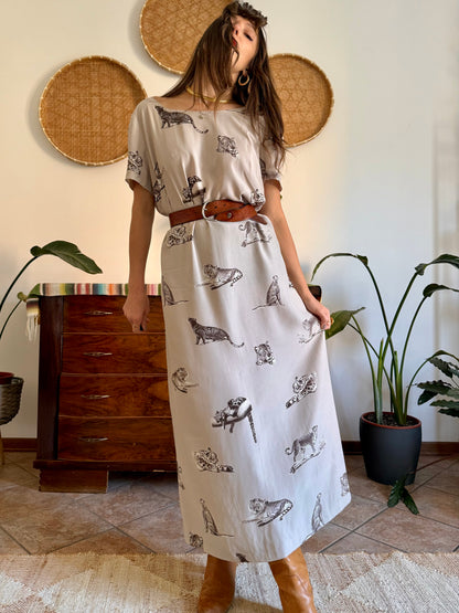 1990's vintage beige maxi dress with cheetah print