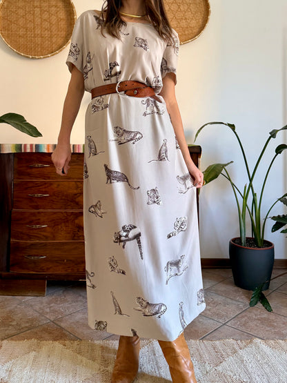 1990's vintage beige maxi dress with cheetah print