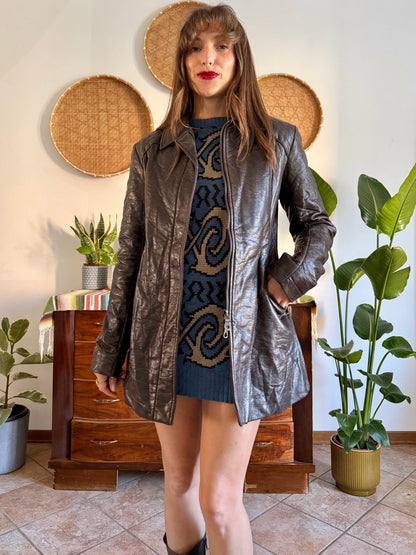 1990's vintage chocolate brown leather jacket with matching belt