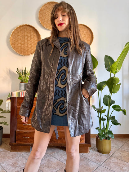 1990's vintage chocolate brown leather jacket with matching belt