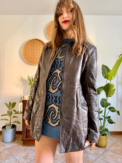 1990's vintage chocolate brown leather jacket with matching belt