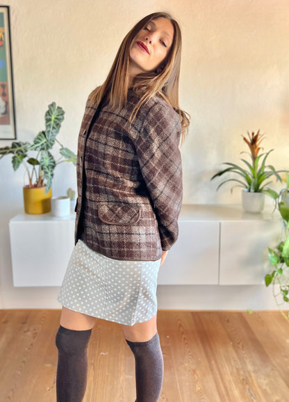 1970's vintage texture brown and tan plaid wool jacket