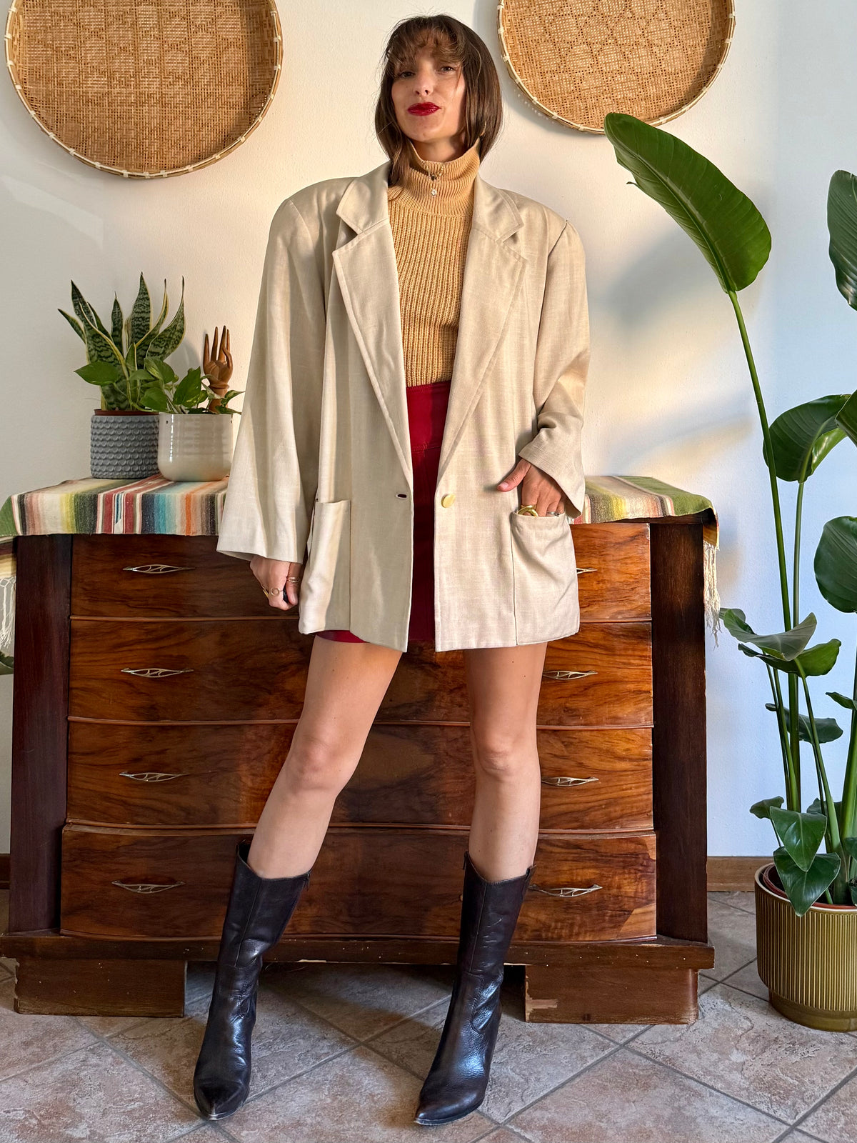 1980's vintage cream linen and wool blend oversize blazer