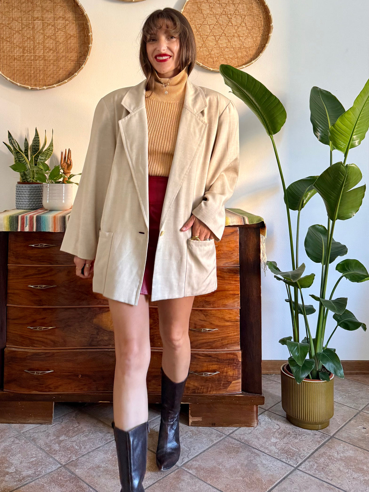1980's vintage cream linen and wool blend oversize blazer