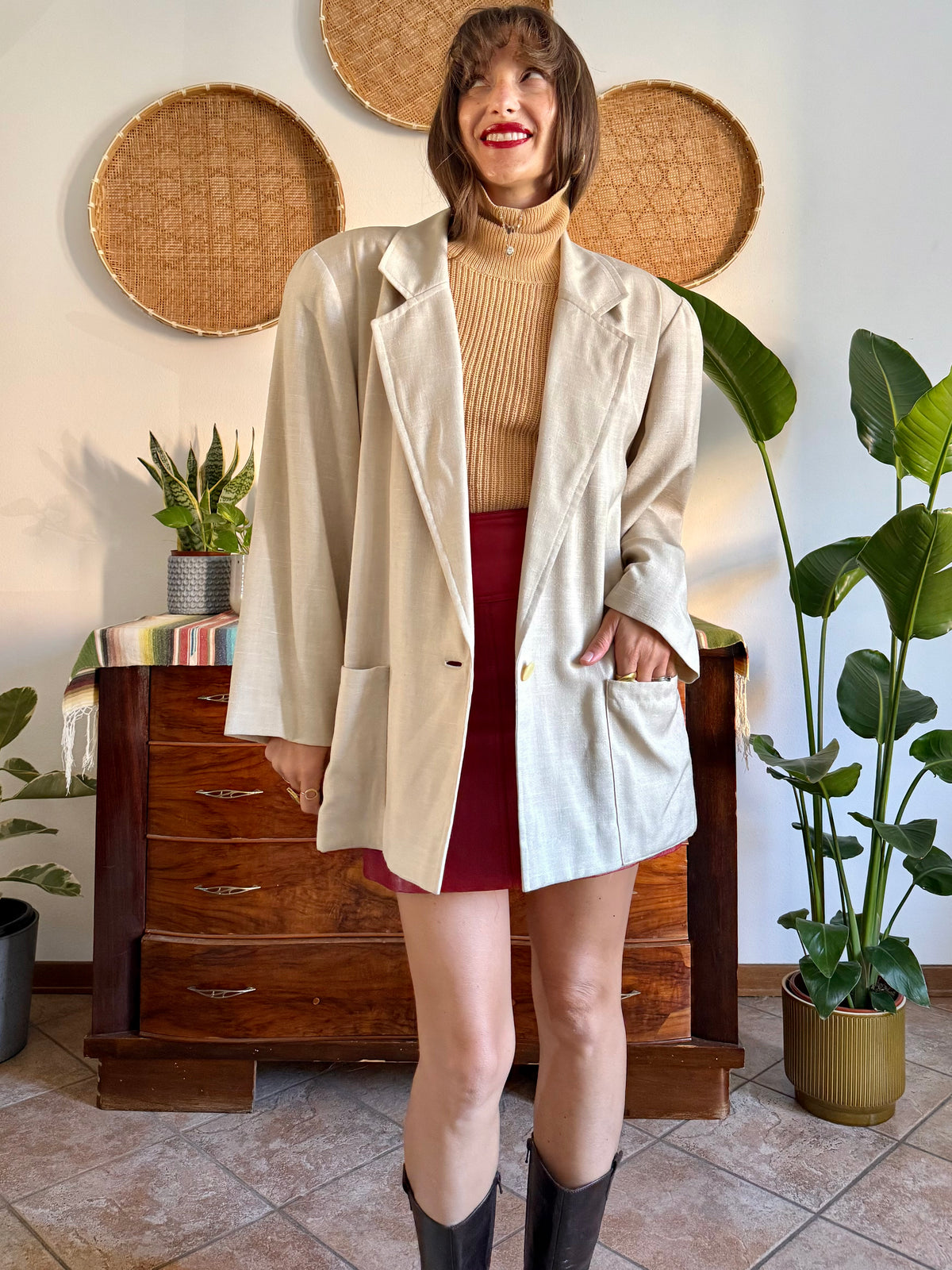 1980's vintage cream linen and wool blend oversize blazer