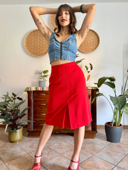 1970's vintage cherry red pleated midi skirt